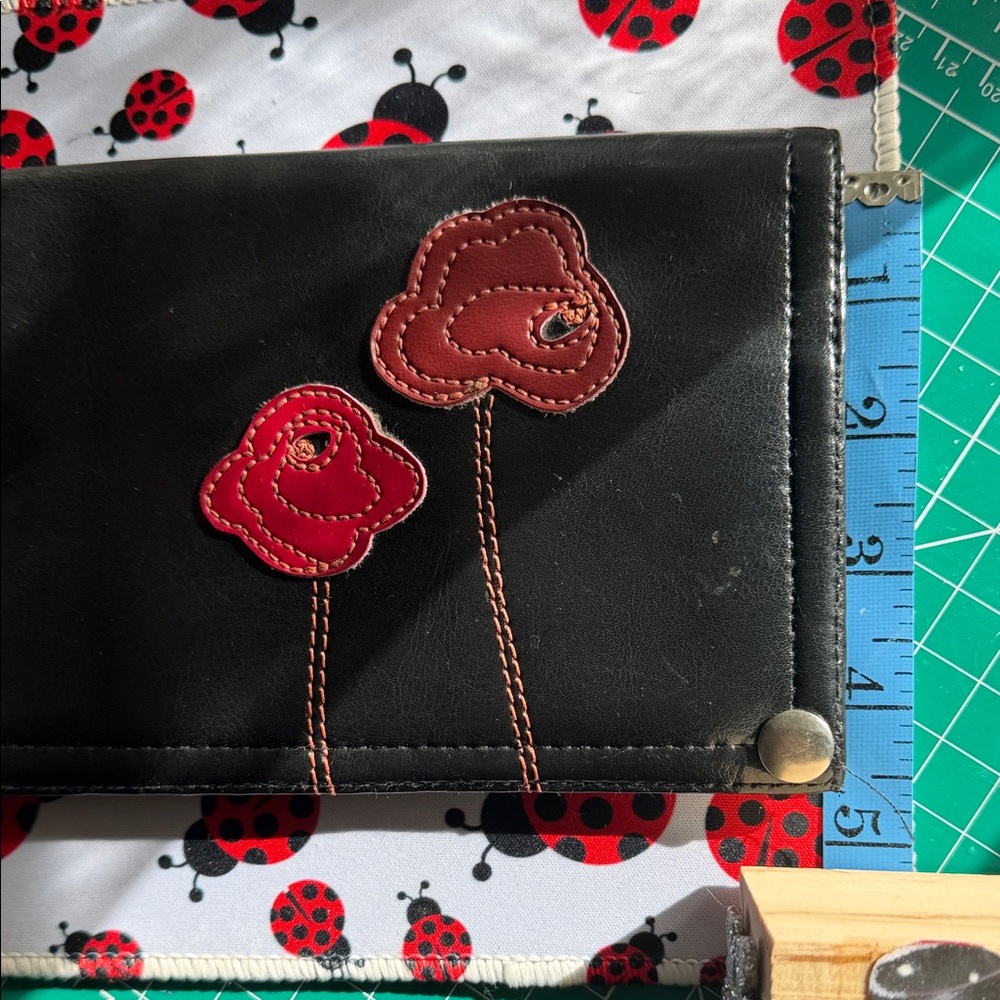 Black Wallet with Red Flower Design - Picture 6 of 6
